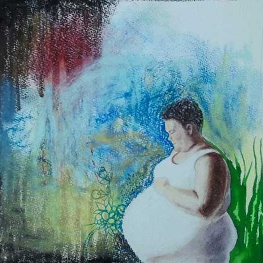 "Genderfabulous Pregnancy," ink and pastel on paper